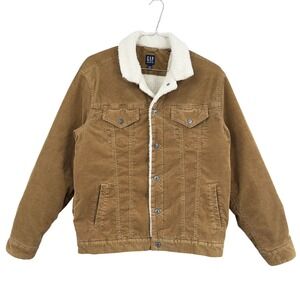 GAP Denim Mens Large Corduroy Sherpa Lined Trucker Jacket Brown Y2K Cabincore